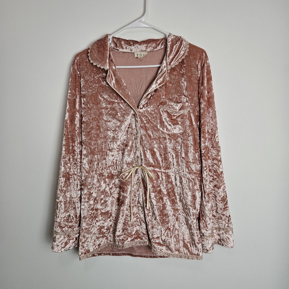 POL Clothing Size S Crushed Velvet Smoking Jacket Lounge Soft Pink